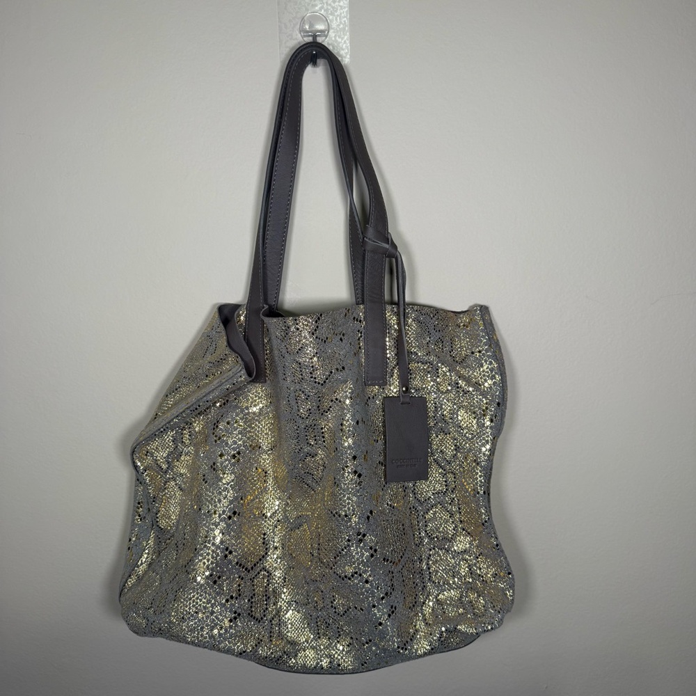 Coccinelle gold  Brown Pebbled reversible Shoulder Bag Magnetic Closure python
